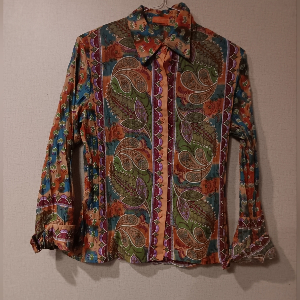 Roberta Freymann  Paisley Print Button-Down Shirt in Multicolor